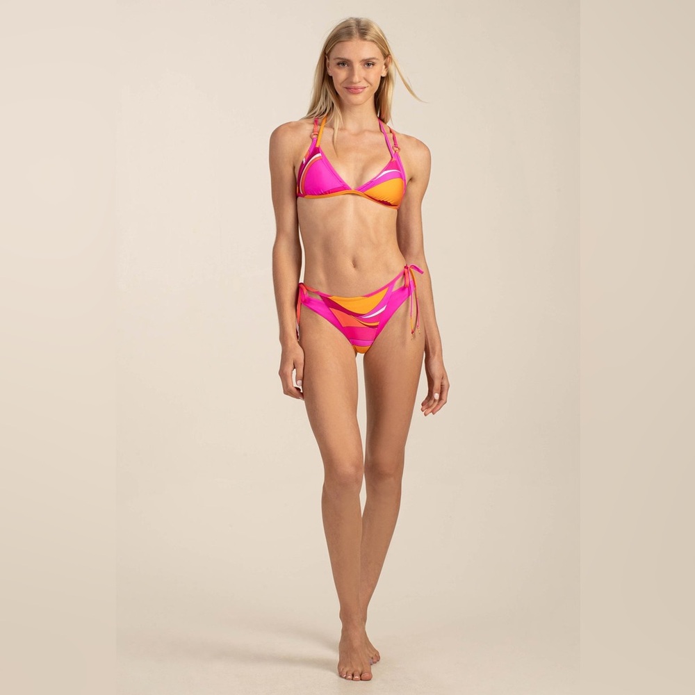Trina Turk Vivid Vista Layered Tie Side Pink and Orange Bikini Bottom Size 4 NWT - Picture 6 of 11